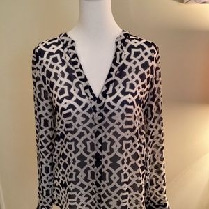 INC navy/ white polyester blouse size 2